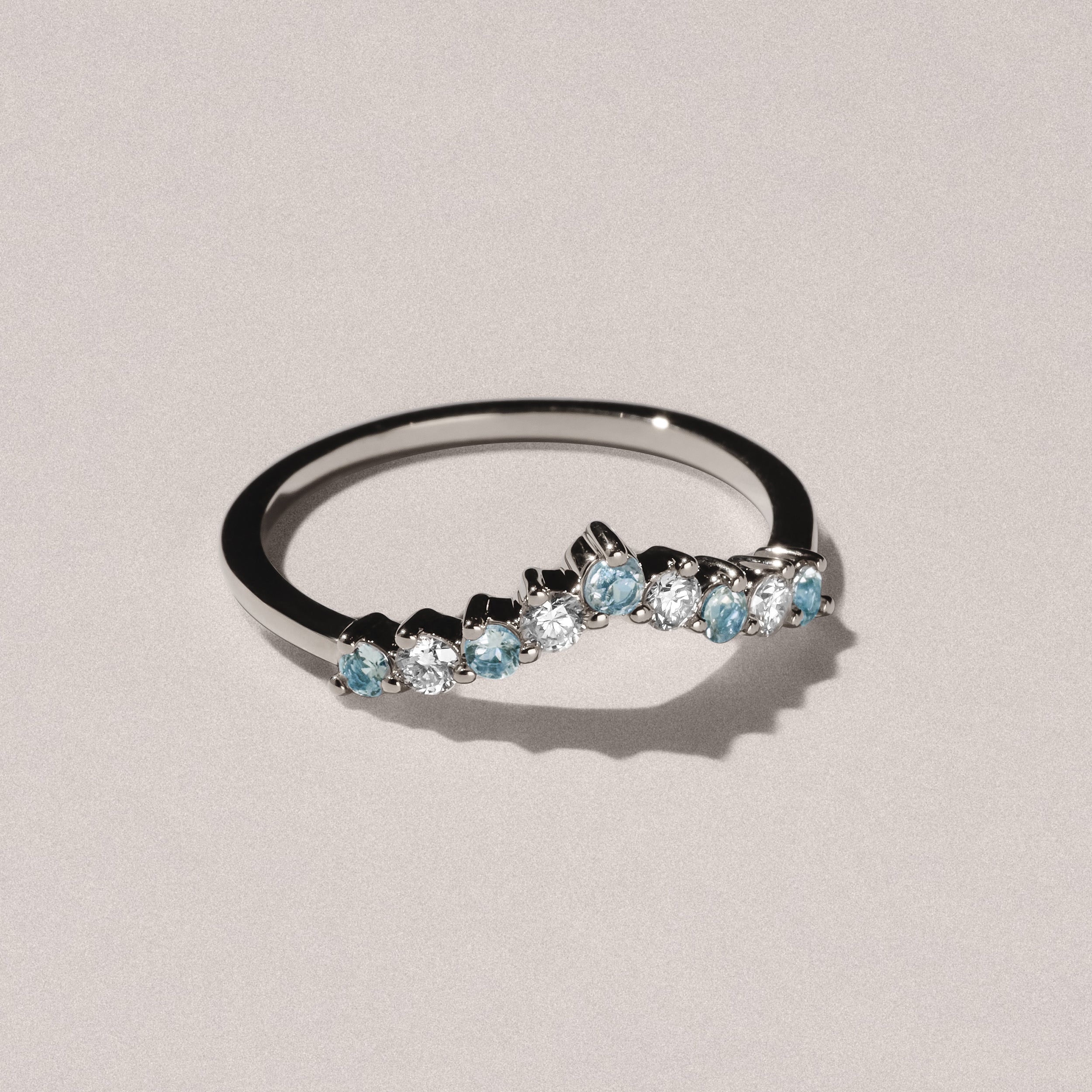 Blue Topaz and Lab Diamond Wishbone Ring in 9K White Gold